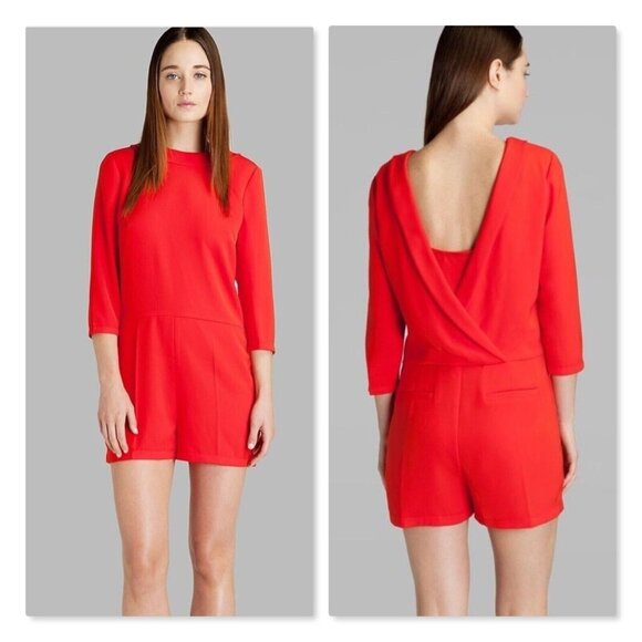 Ted Baker Pants - NWT Ted Baker Mertica Romper Shorts Women 0 US Size 0-2 Coral Red 3/4 Sleeves